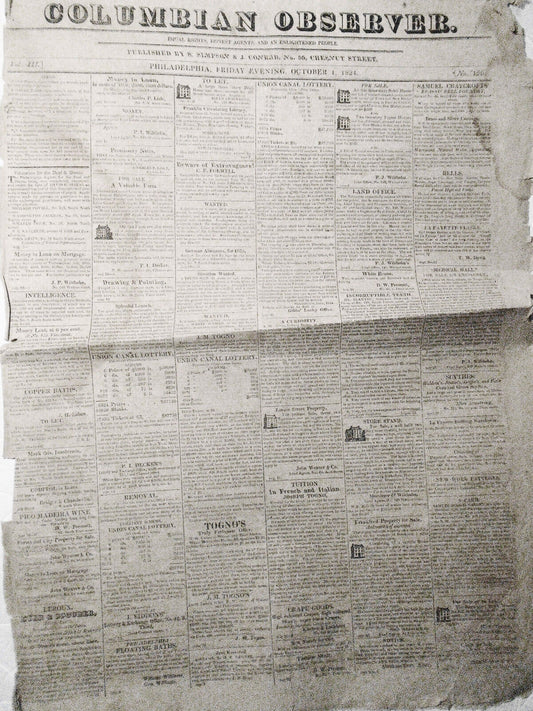 Columbian Observer, October 1, 1824 - Lafayette tribute & answer; Andrew Jackson
