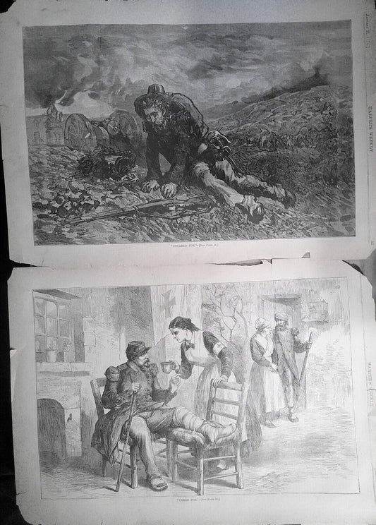 "Cared For" and "Uncared For" - Harper's Weekly,  1871 -  2 prints Paris war