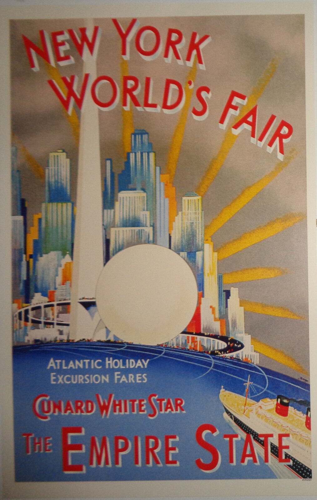 New York World's Fair Cunard White Star Atlantic Holiday Excursion Fares Poster