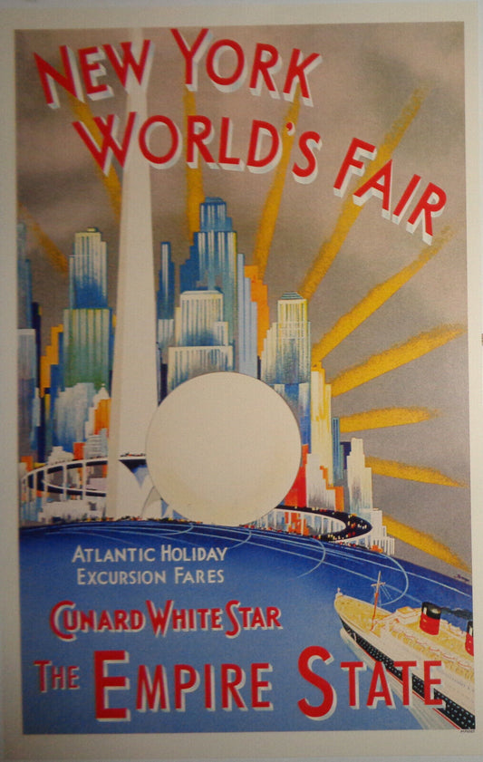 New York World's Fair Cunard White Star Atlantic Holiday Excursion Fares Poster