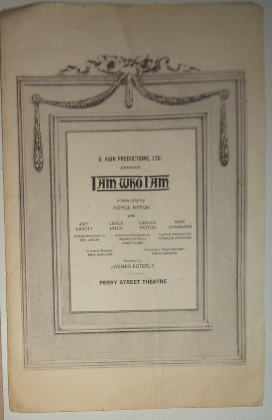 I AM WHO I AM, by Royce Ryton  - PROGRAM - PERRY STREET THEATRE, 1982