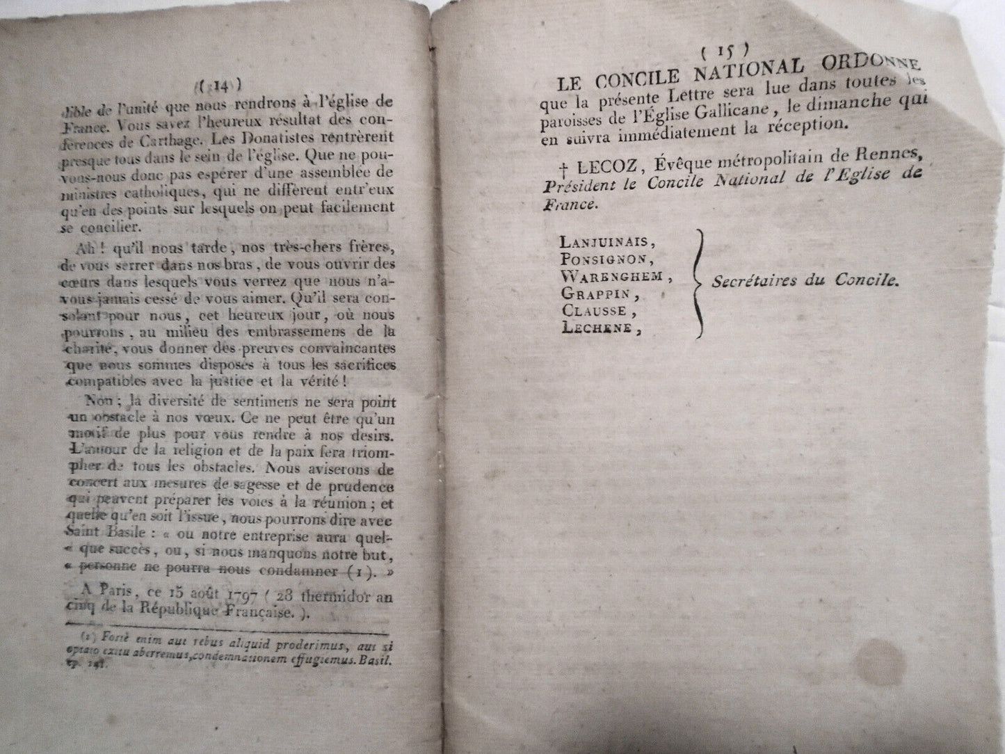1797 Lettre des évêques et prêtres assemblés a Paris en Concile national