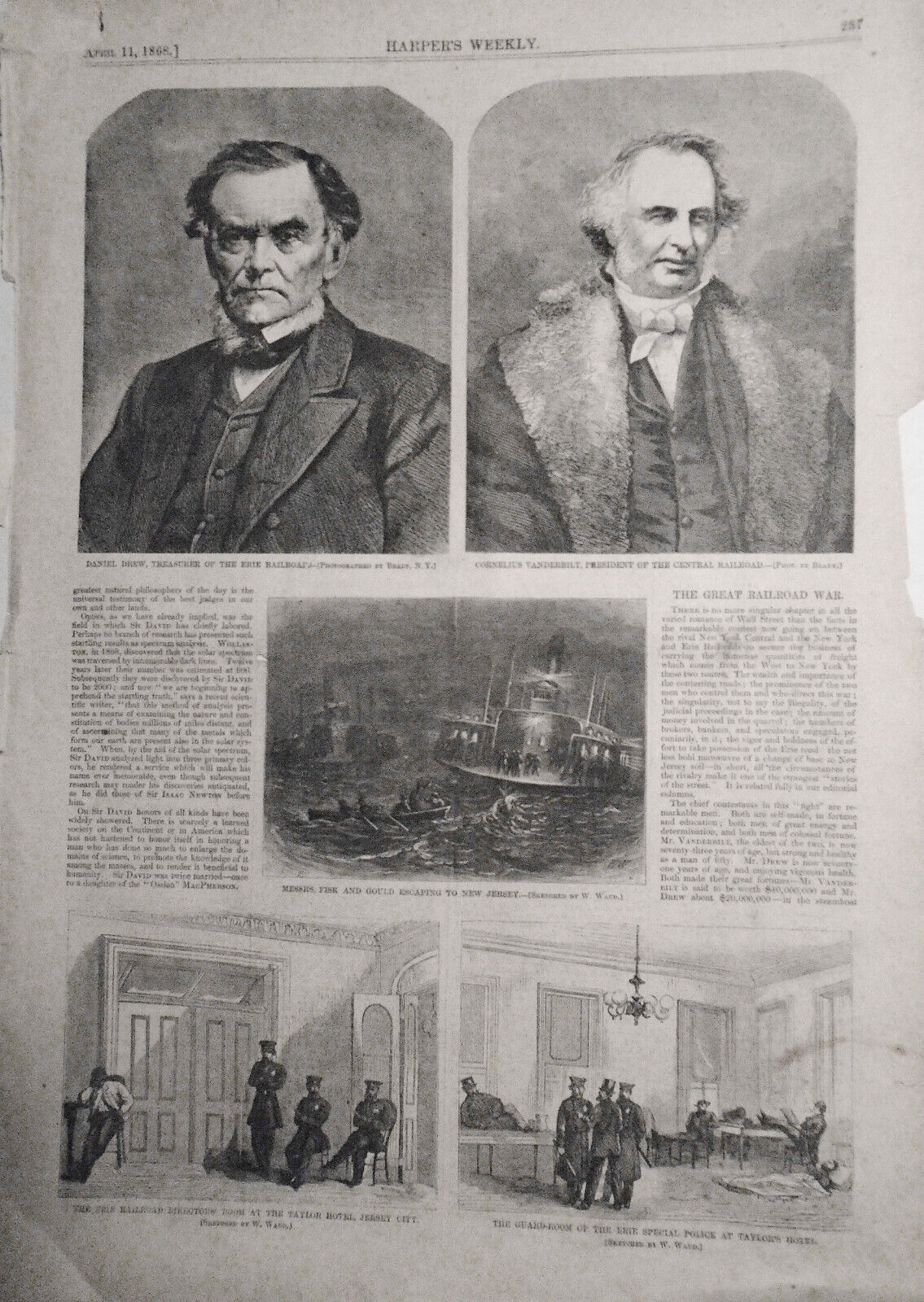 The Great Railroad War - Harper's Weekly April 11, 1868. Story & 5 Prints