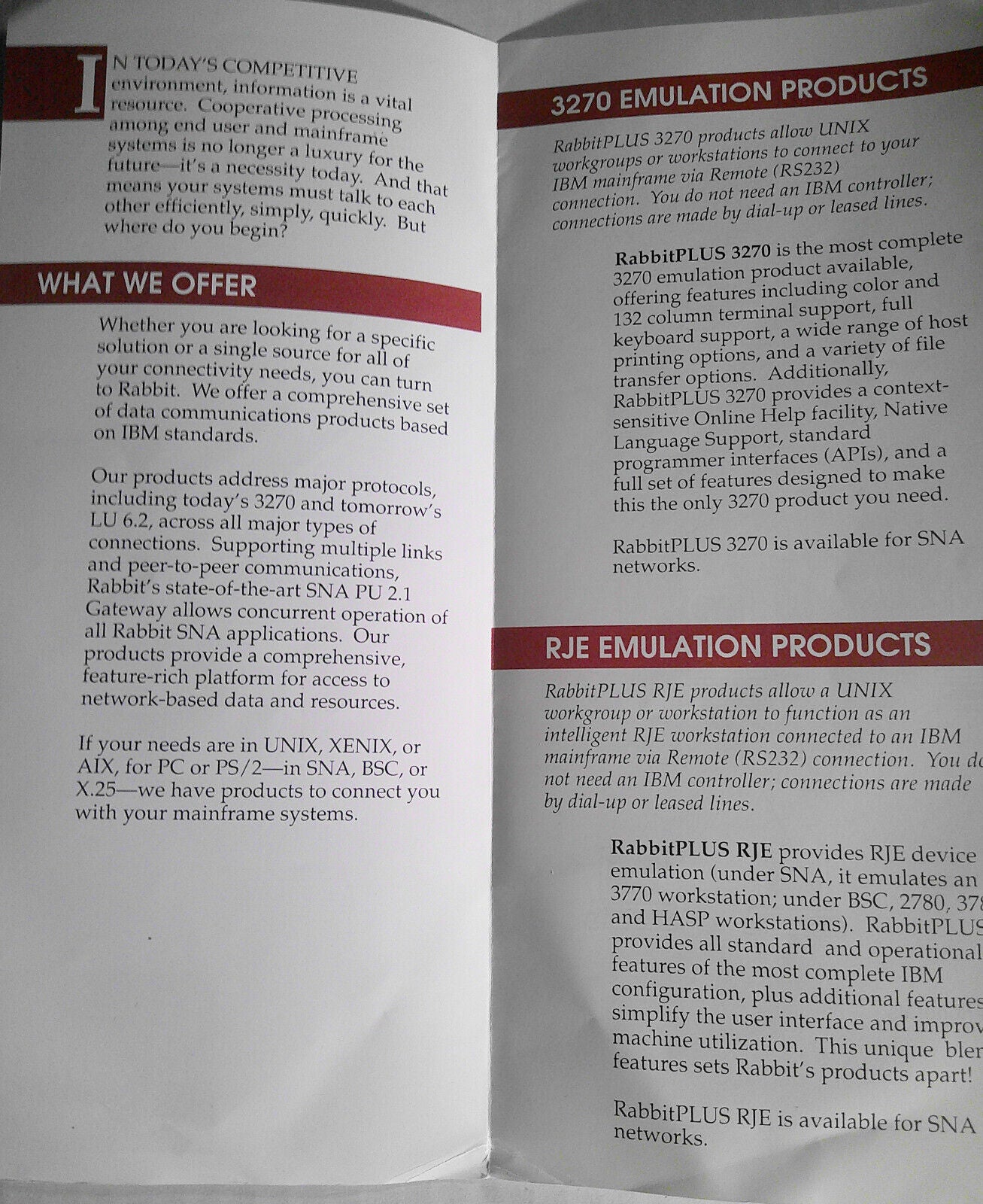 Rabbit Software -  UNIX / Xenix / AIX Connectivity - Brochure & 6 flyers. 1980s