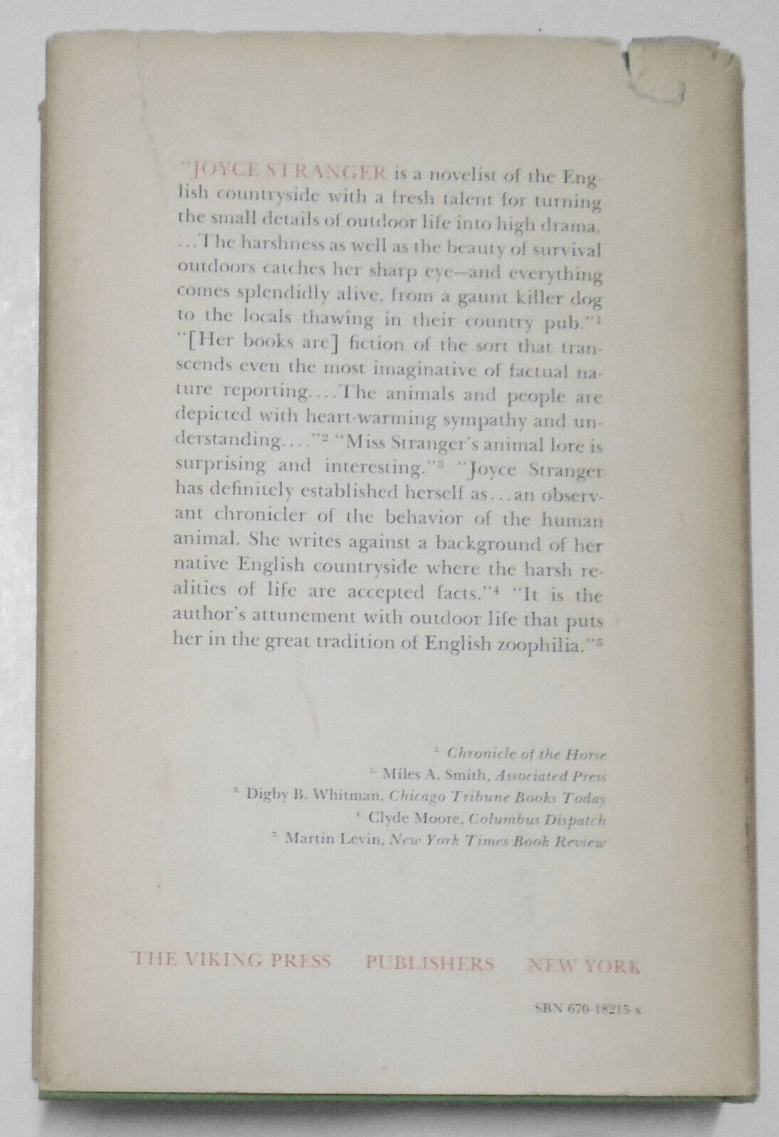 BORN TO TROUBLE, by Joyce Stranger. Signed First Edition, 1969.