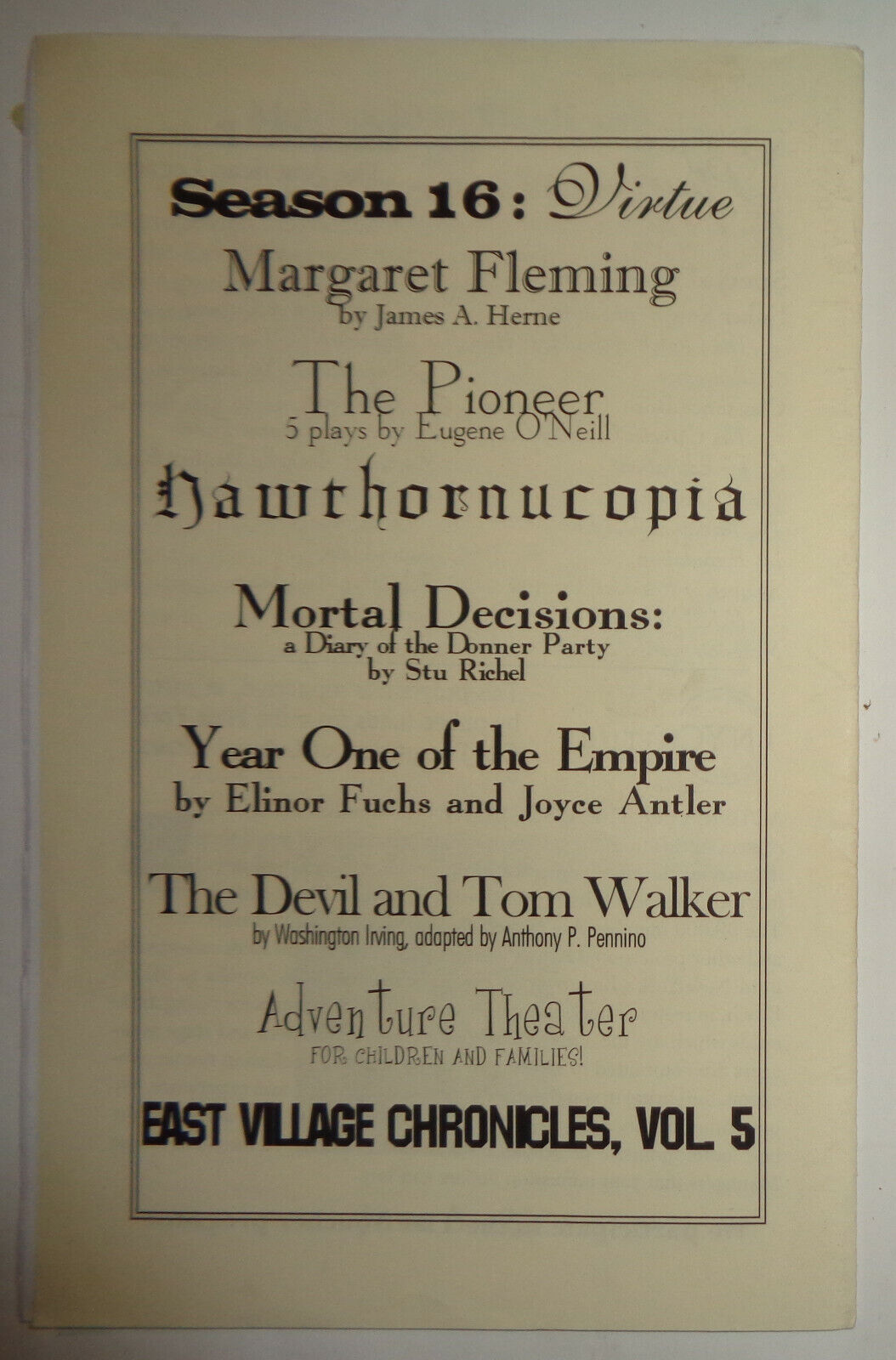 The Devil and Tom Walker - A new musical after Washington Irving - Program 2008