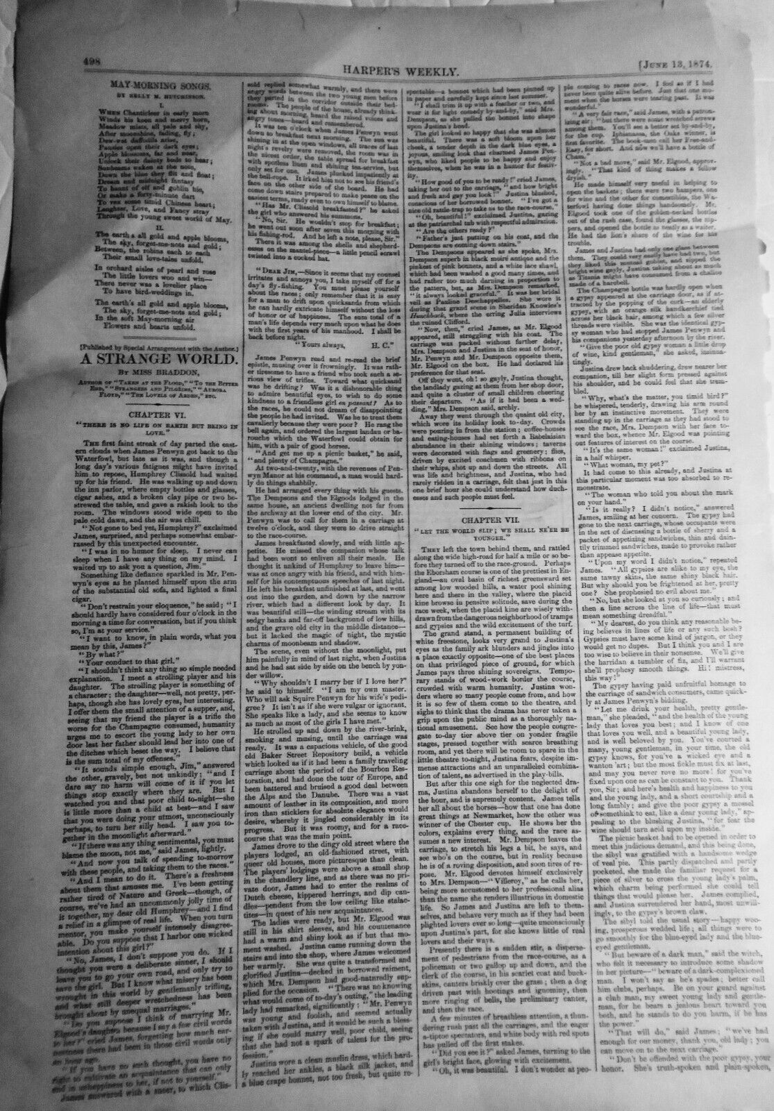 "Who Struck de Fustest?" by Sol Eytinge. Harper's Weekly June 13, 1874 Original.