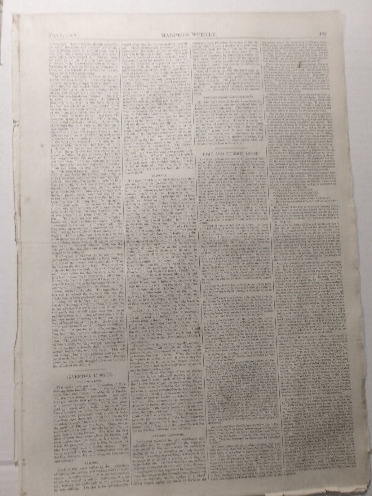 Cadet Life at West Point - Harper's Weekly July 4, 1868 - Double page print