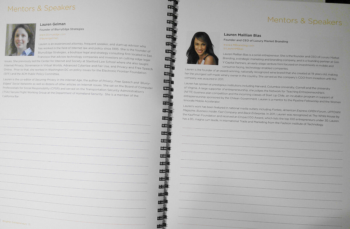 BlogHer Entrepreneurs Conference 2013 program book. Silicon Valley, March 21-23