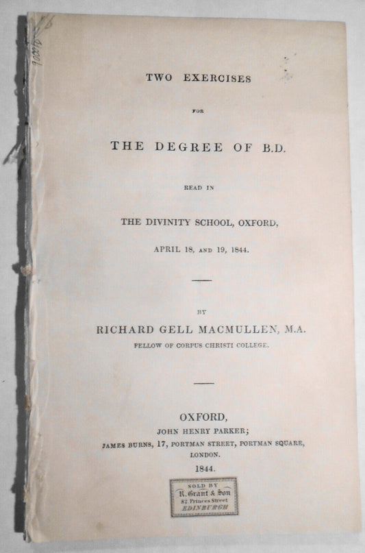 1844 Two exercises for the degree of B.D. read in the Divinity School, Oxford