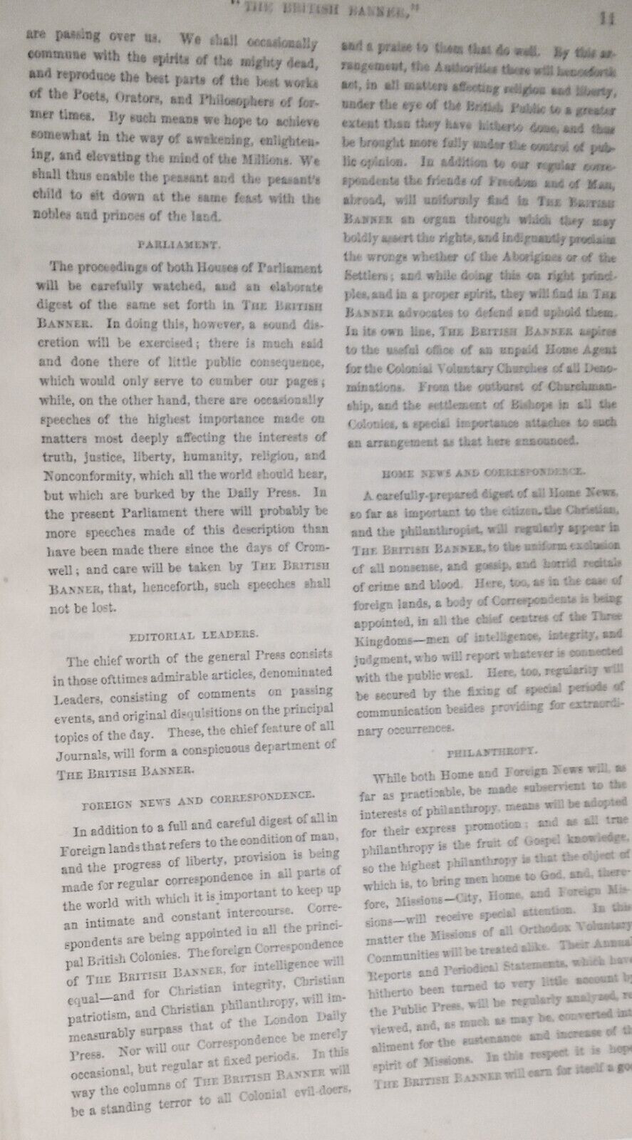 [Nonconformism] 1847 Prospectus of "The British Banner" : a new weekly journal