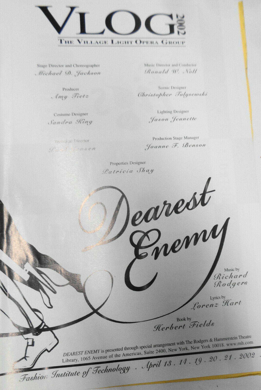 Dearest Enemy - Program - April 2002, Fashion Institute Of Technology, NYC