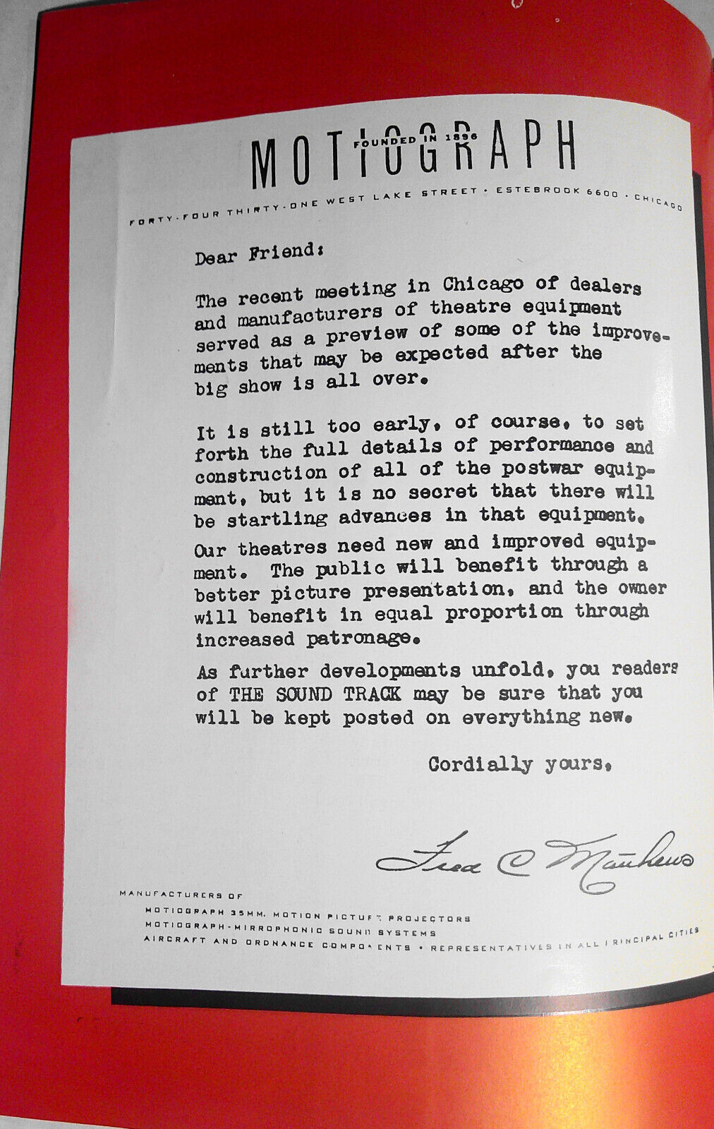 The Sound Track, Vol. 3, No. 6, 1944 - by RKO Motiograph. Air Conditioning issue