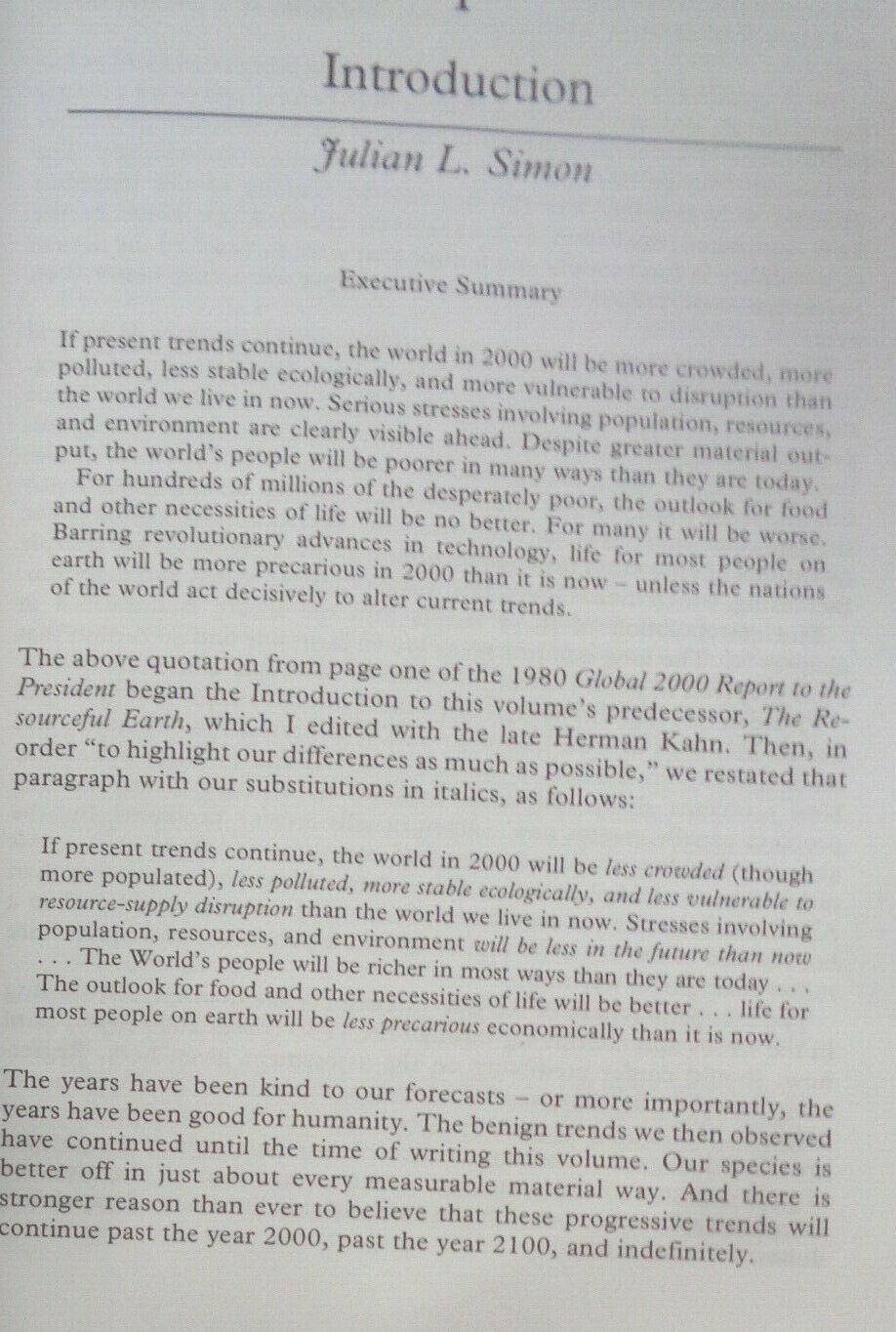 The State of Humanity, by Julian L Simon. First Edition 1995. Hardcover/DJ