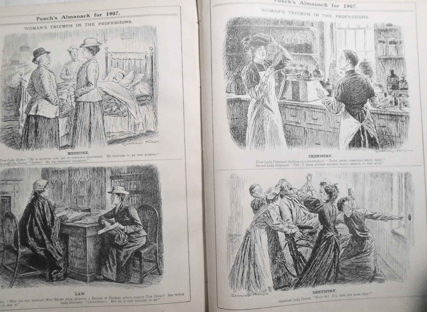 Punch Magazine, July-Dec 1907. Bound volume. With  1907 Almanac.