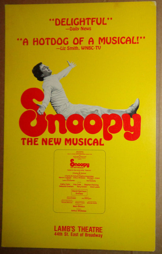 SNOOPY, starring David Garrison - 1982 original poster - Lamb's Theatre New York