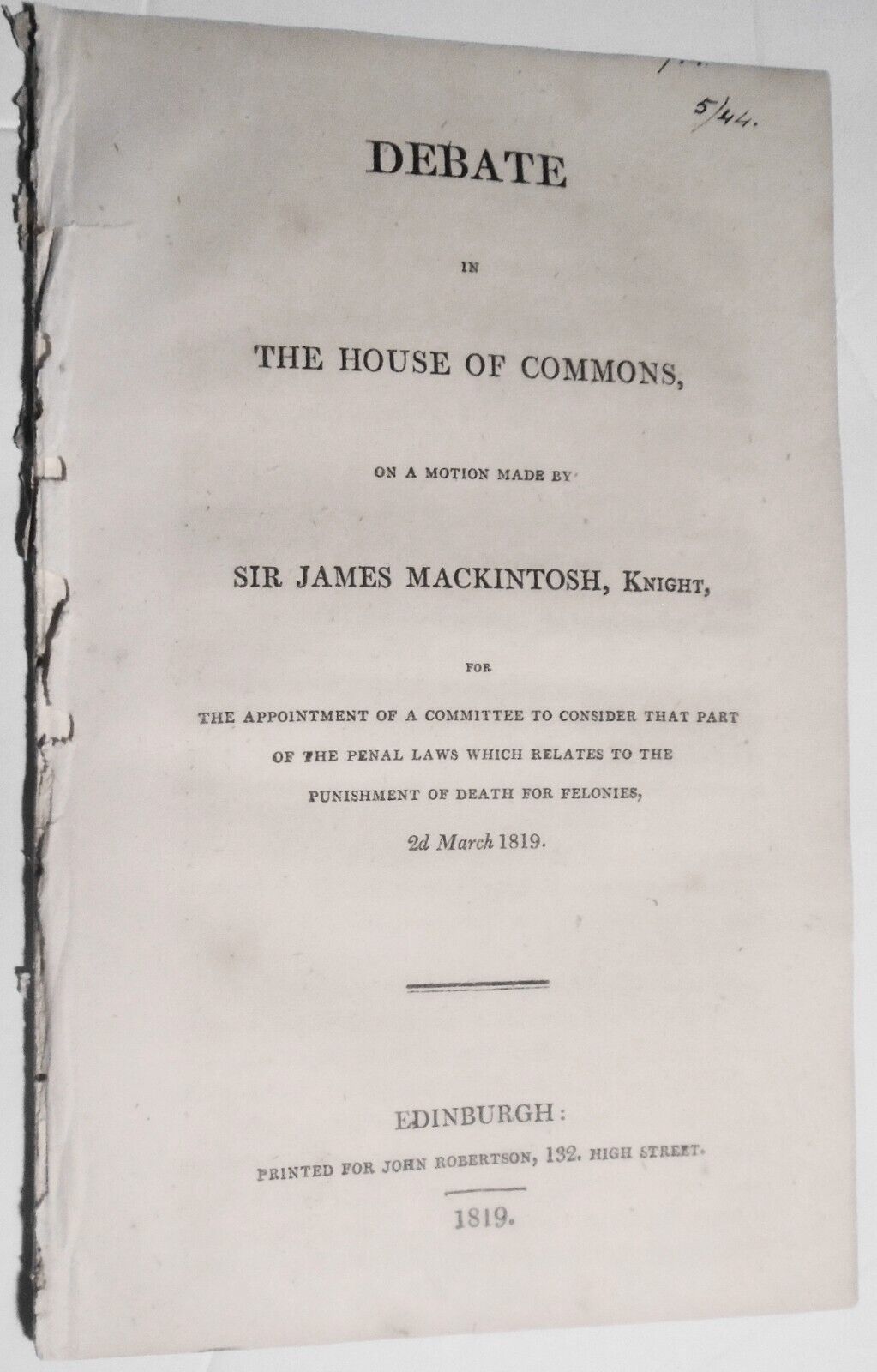 [Death Penalty] 1819 Debate in the House of Commons on a motion...