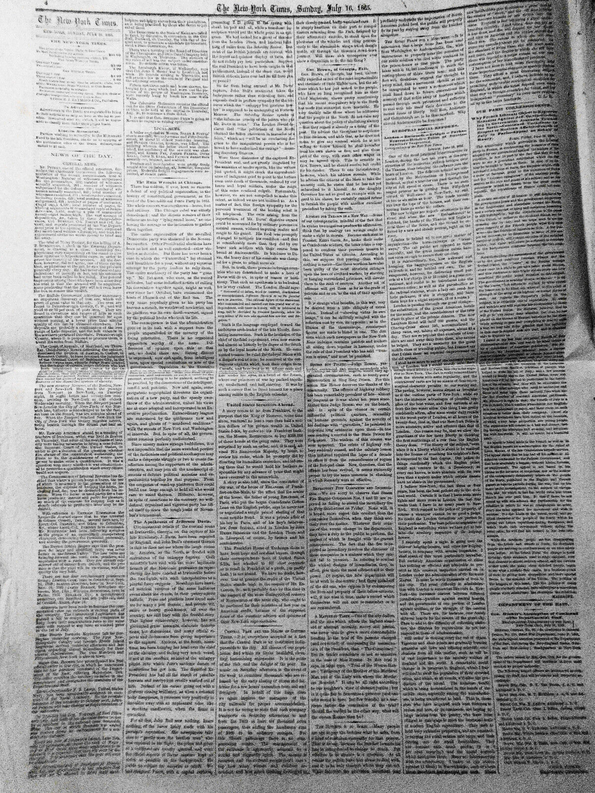 The New York Times, Sunday July 16, 1865. Civil War; Miss Harris Insanity Trial