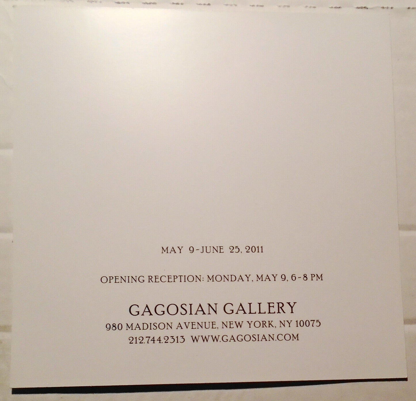 Joel Morrison - Opening Reception Invitation Card - Gagosian New York 2011