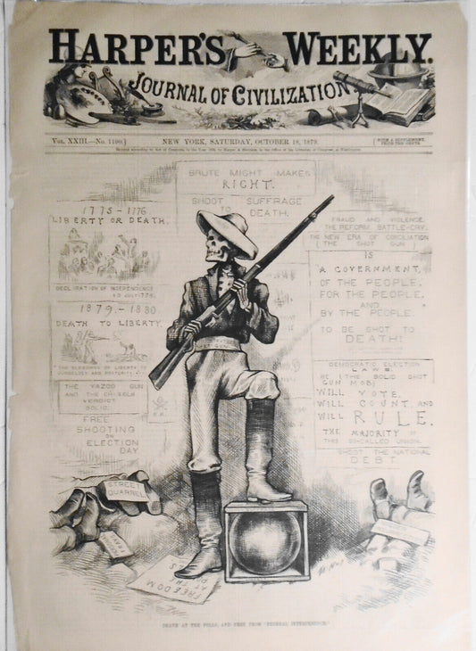 Death at the polls, and free from "Federal Interference" by Thomas Nast  1879