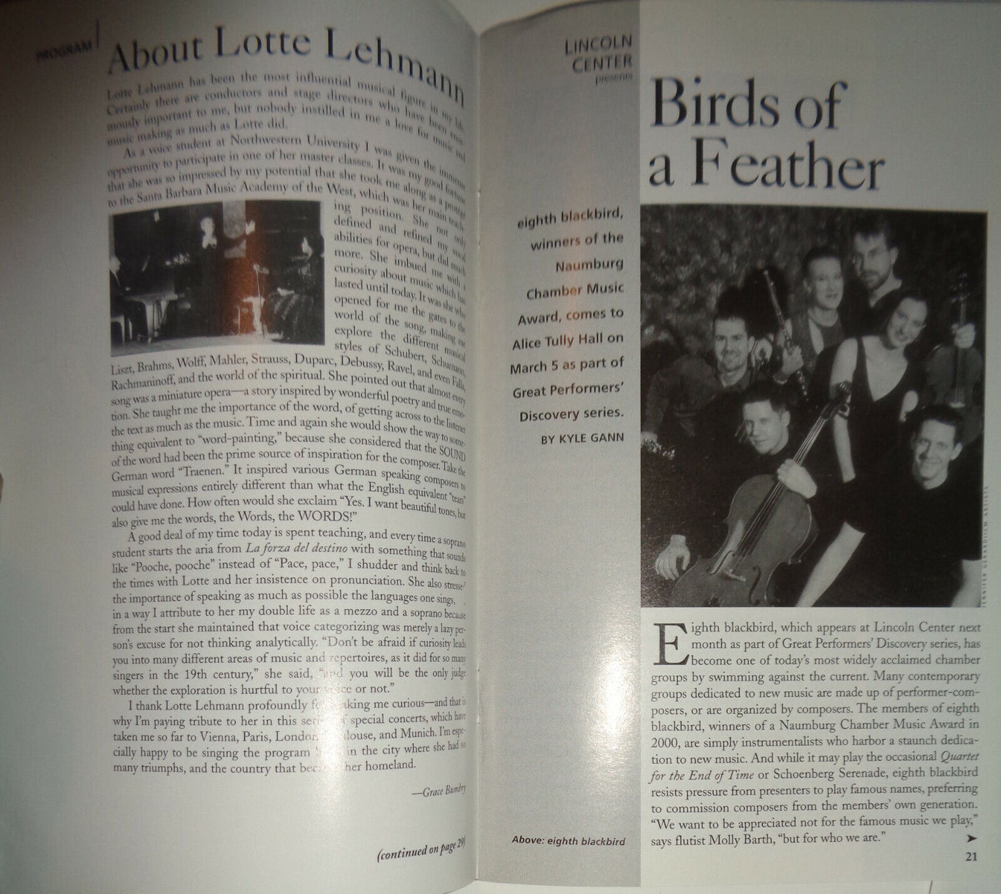 GRACE BUMBRY - LINCOLN CENTER STAGEBILL - FEB 21, 2002 Hommage to Lotte Lehmann