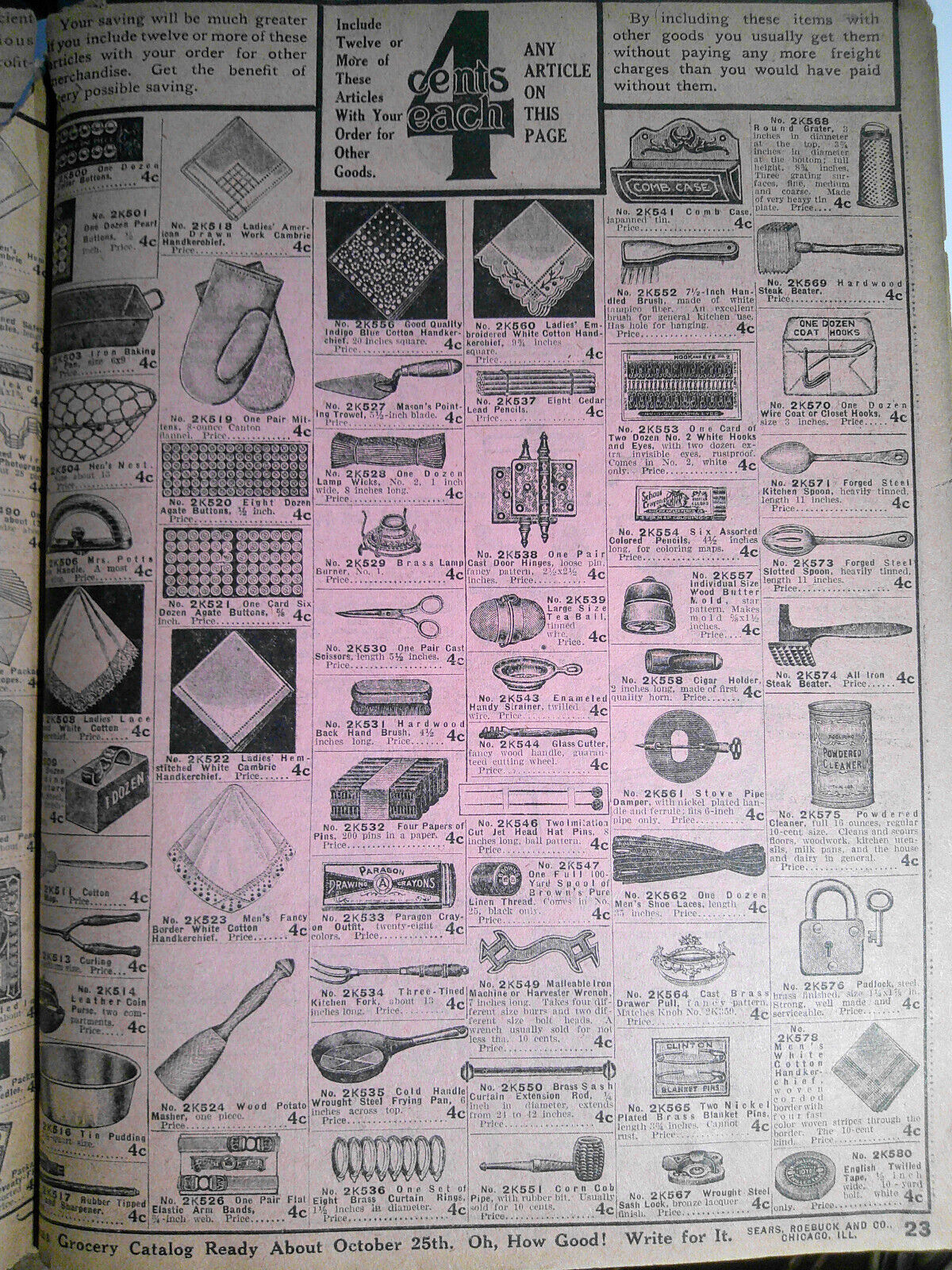 10 pages of household bargains from Sears, Roebuck & Co Retail Catalog 1905