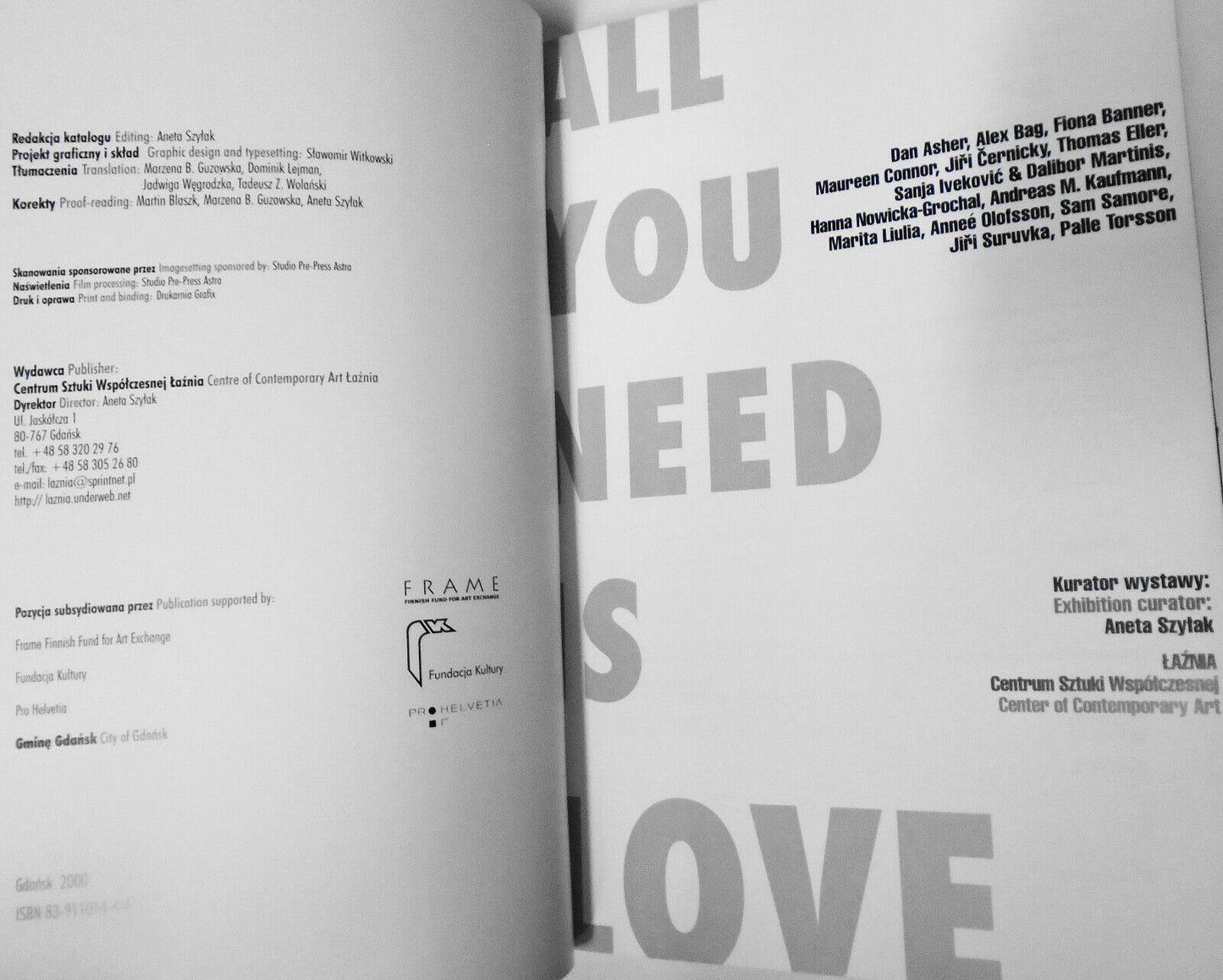 All You Need Is Love : Dan Asher, Alex Bag [...]. Centrum Sztuki 2000 Exhibition