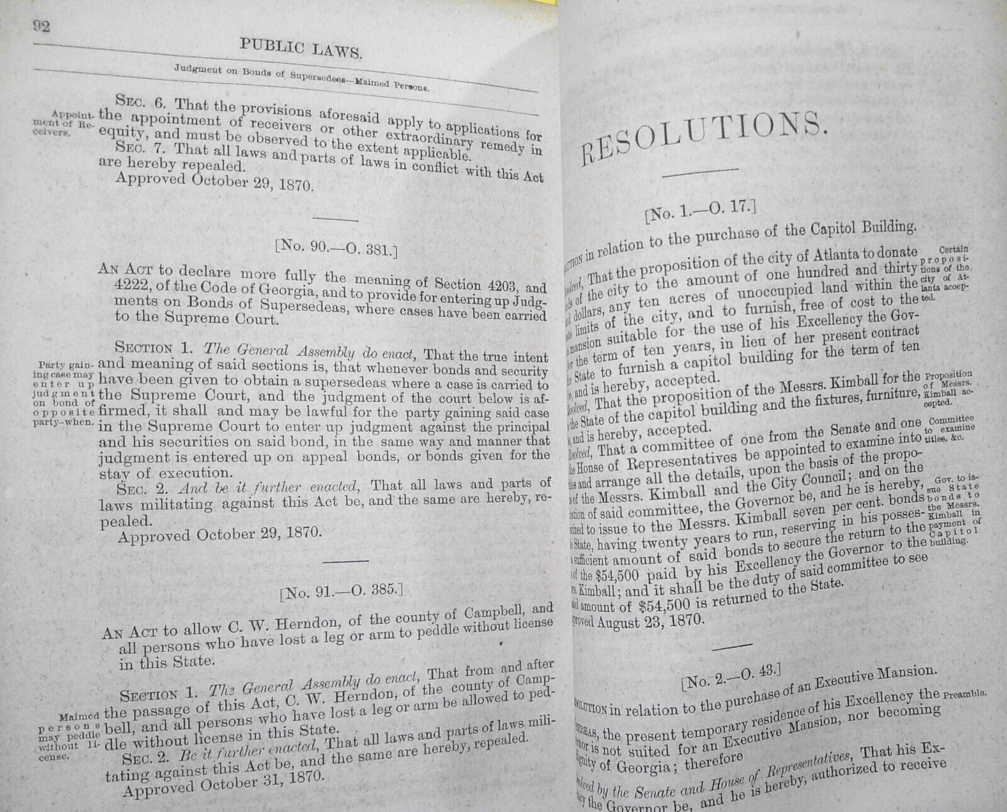 1870 Public laws passed by the General Assembly of the State of Georgia. 1st ed.