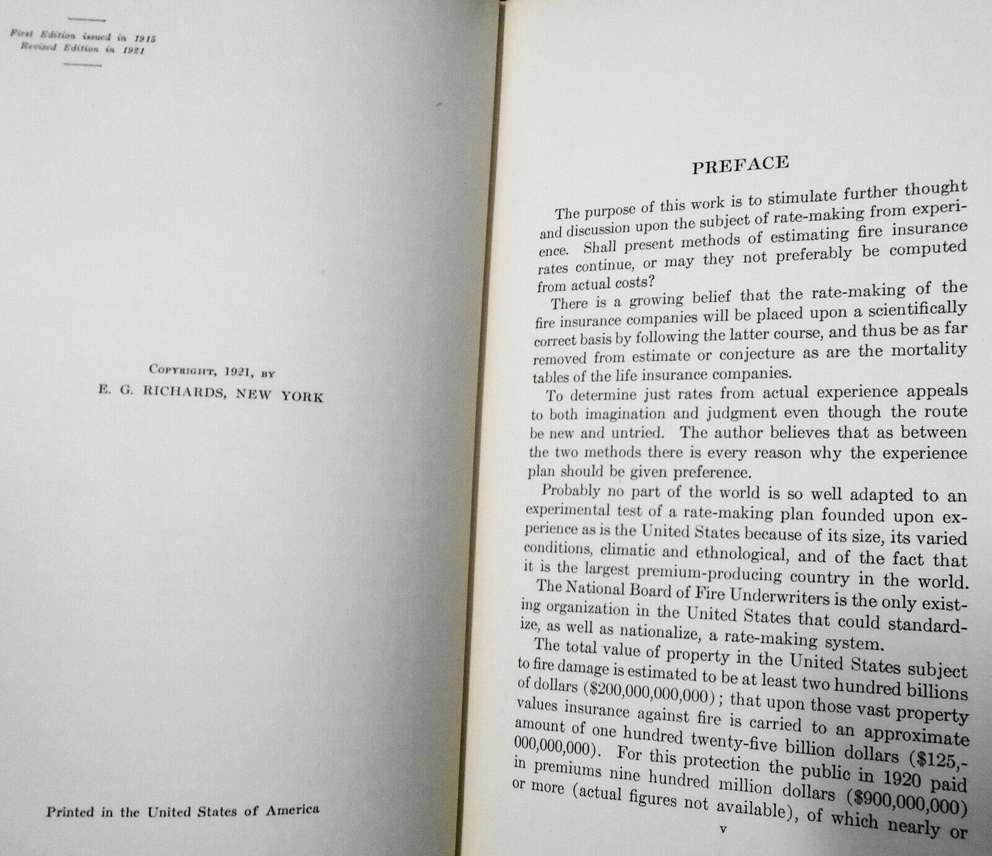 The Experience Grading And Rating Schedule By E G Richards. 1921. Fire insurance