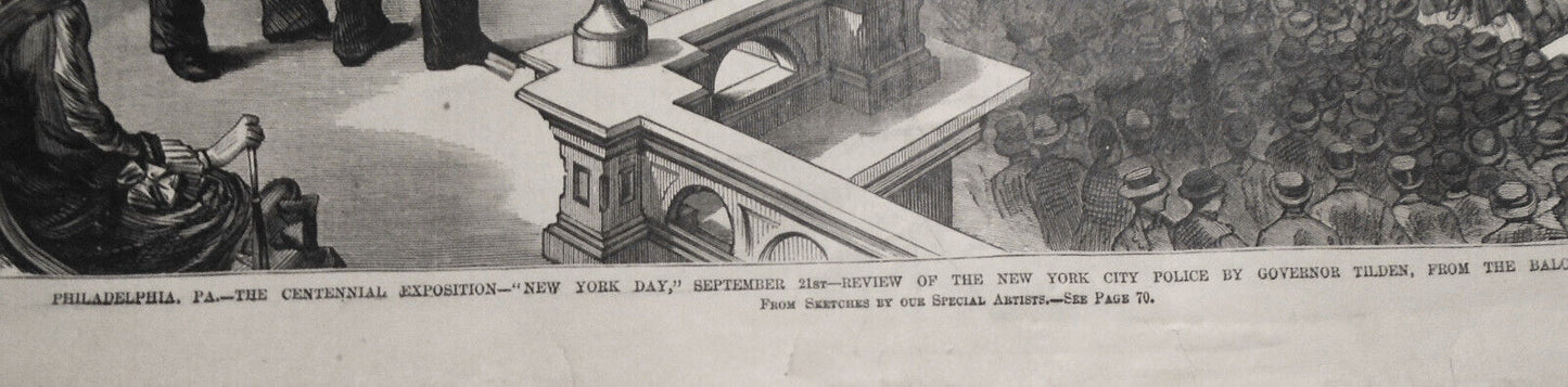1876 New York Day at Centennial Exposition. Police review by Gov Tilden