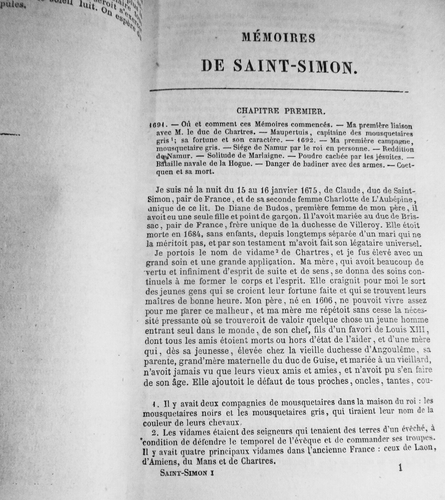 Memoires complets et authentiques du Duc de Saint-Simon, Tome Premiere, 1861