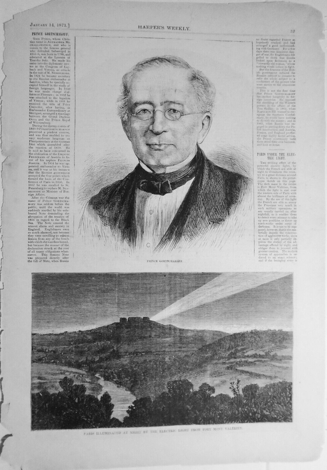 Paris Illuminated At Night By The Electric Light From Fort Mont Valerien -1871