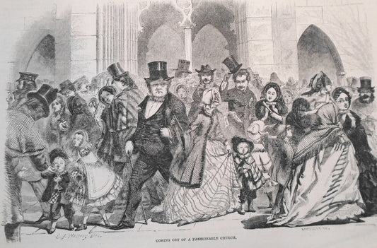 Coming Out of a Fashionable Church - Harper's Weekly, January 16, 1858 engraving