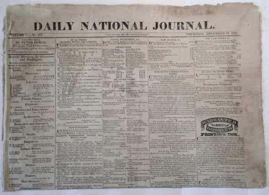 DAILY NATIONAL JOURNAL Dec.  23, 1824 - Extensive coverage of General Lafayette