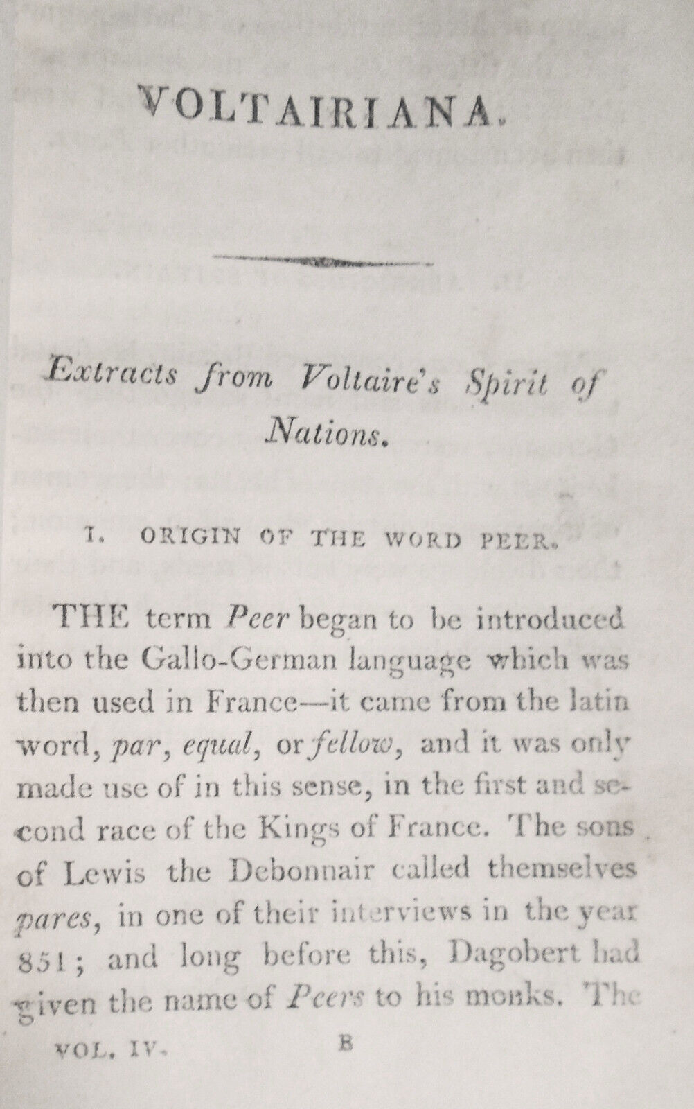 [Voltaire] Voltairiana, by Mary Julia Young - 4 Volumes, 1805 first edition