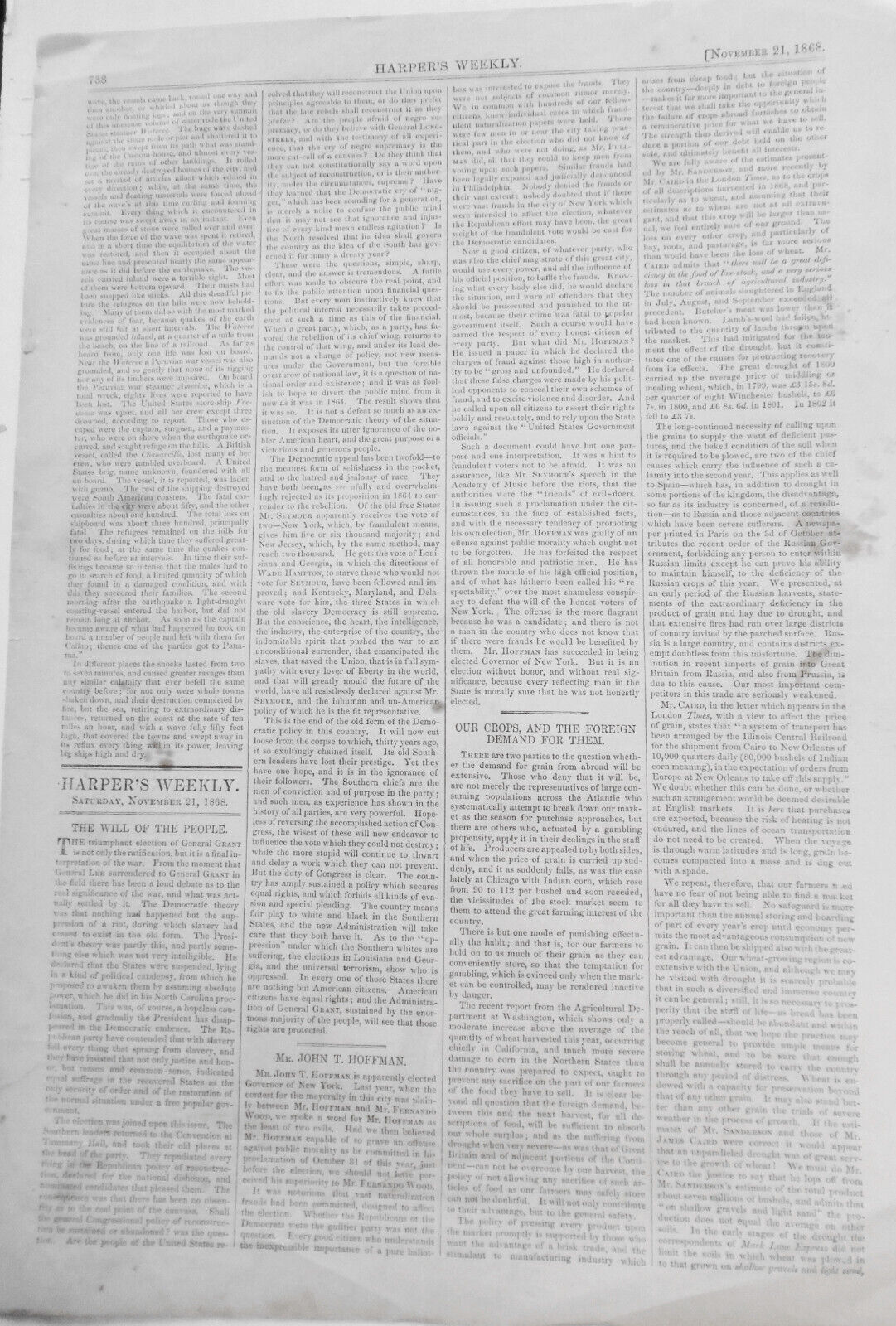 Petroleum V Nasby [David Ross Locke] Ex Postmaster - Harper's  November 21, 1868