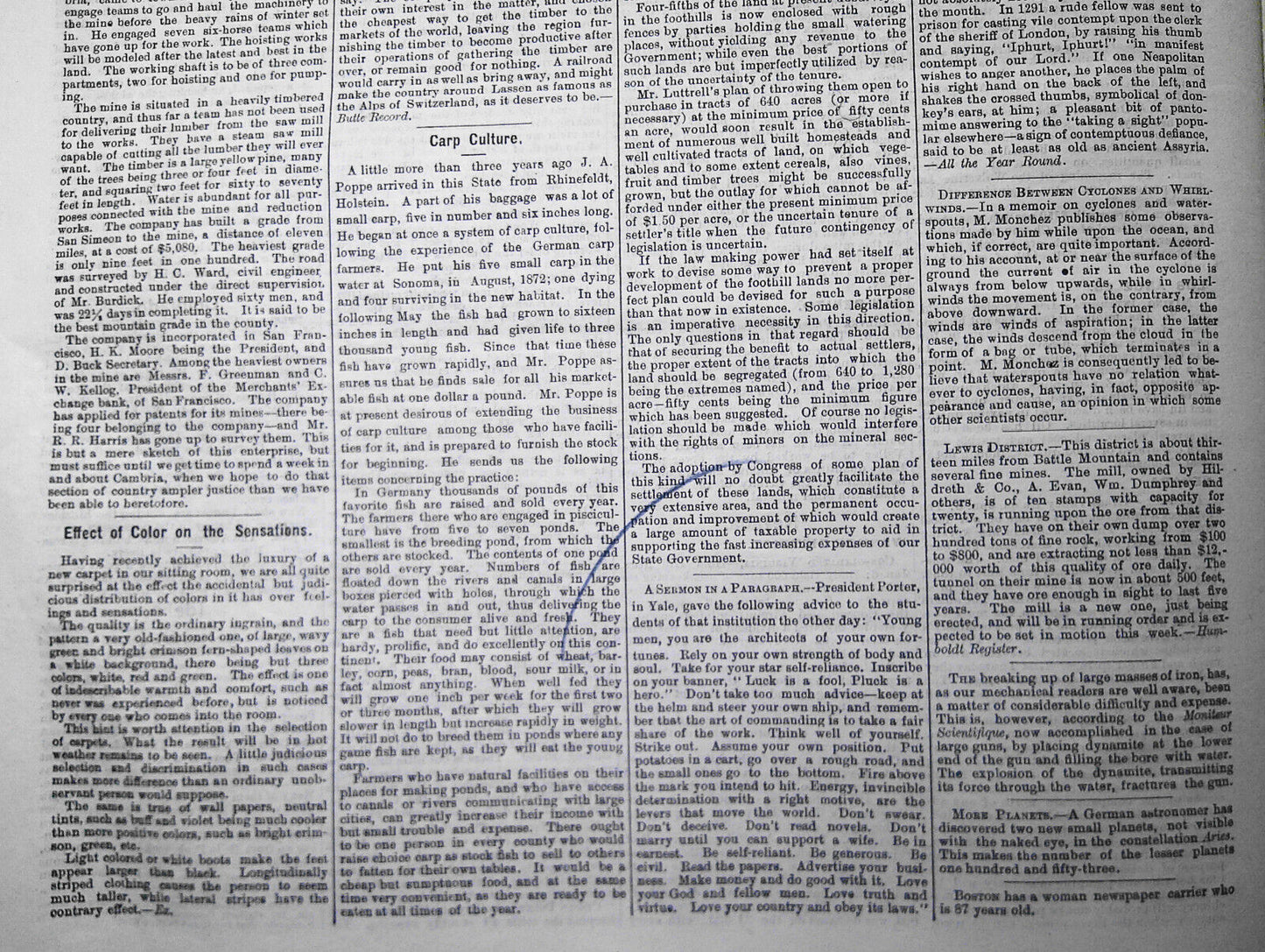 Mining and Scientific Press January 15, 1876. Yellowstone Lake; Colorado Bullion