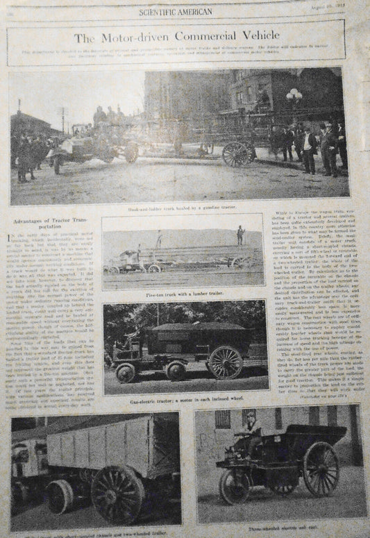 The Motor-driven Commercial Vehicle - Aug. 30, 1913 Scientific American. 4 pages