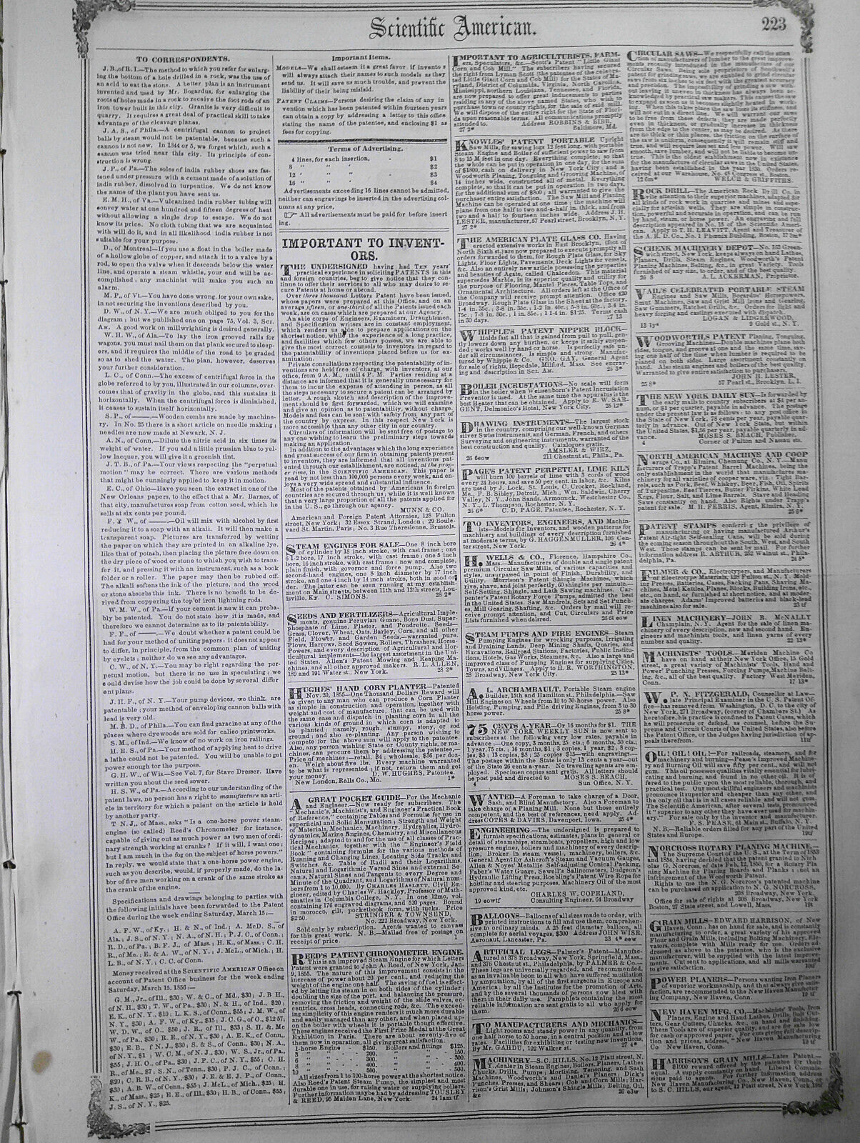 Scientific American, March 22, 1856. Measuring falling water; smoking cigars etc
