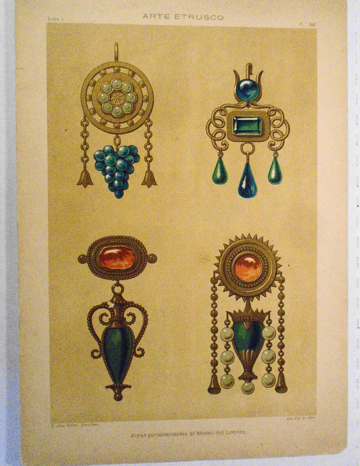 Arte Etrusco: Joyas Pertenecientes al Museo del Louvre  - litho ca 1890, J. Aleu