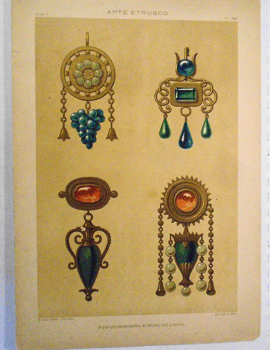 Arte Etrusco: Joyas Pertenecientes al Museo del Louvre  - litho ca 1890, J. Aleu