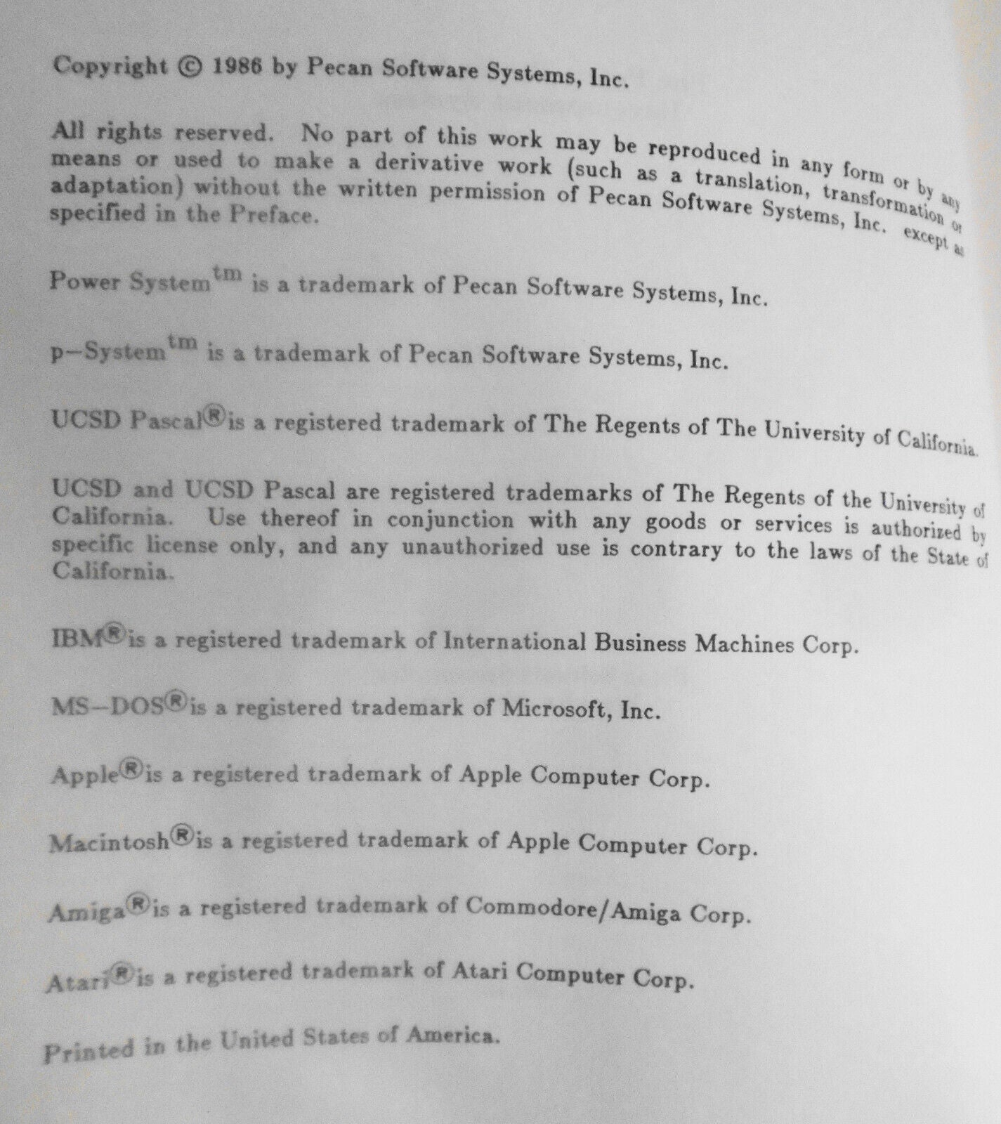 The Power System, User Manual - Pecan Software Development System  - 1986.