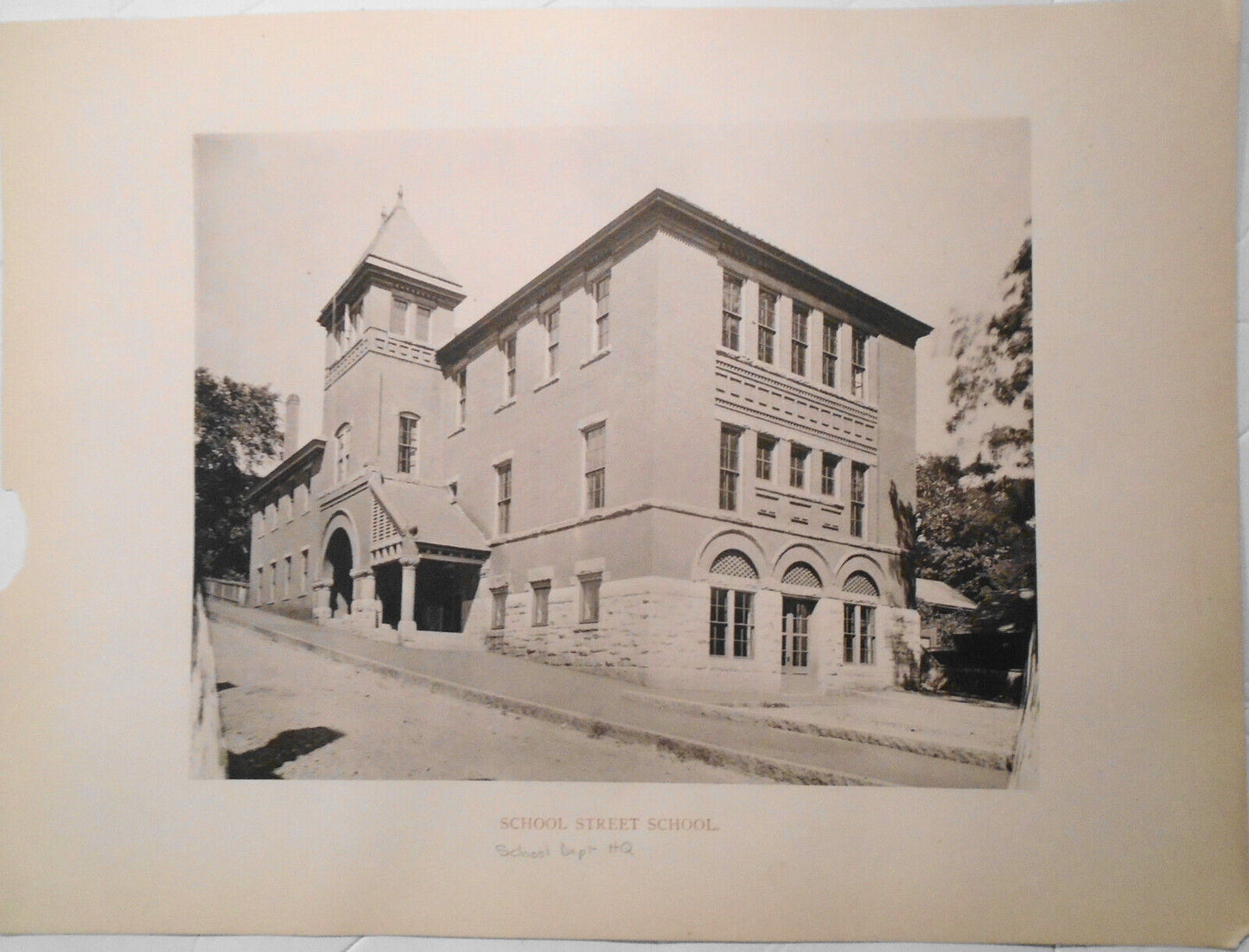 School Street School, Fitchburg MA - antique print early 1900s - 13.75" x 10.25"