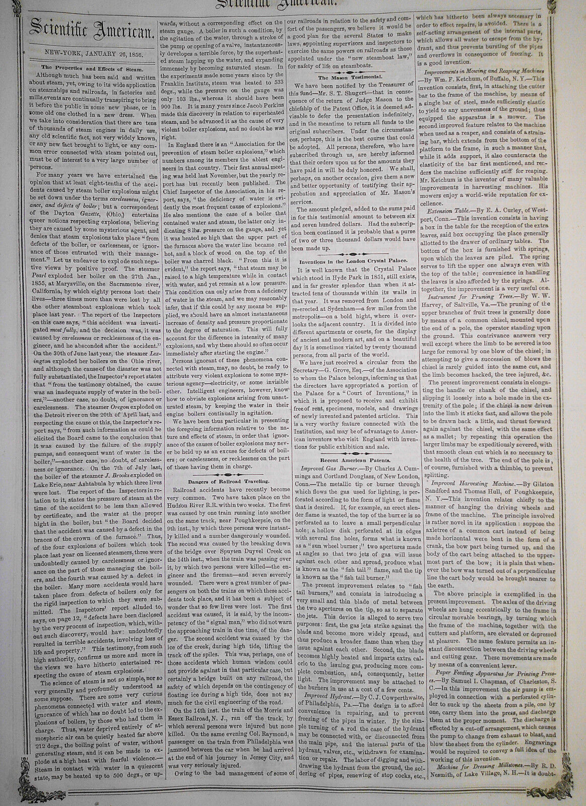 Scientific American, January 26, 1856. Original complete issue.