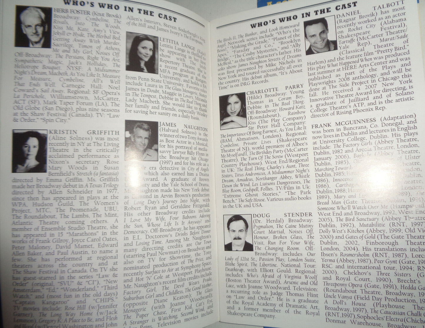 THE MASTER BUILDER, PROGRAM, OPENING NIGHT: OCT 23, 2008 Irish Repertory Theatre