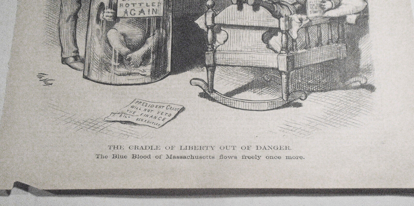 The Cradle of Liberty out of Danger by Th Nast - Harper's Weekly  1874 Original