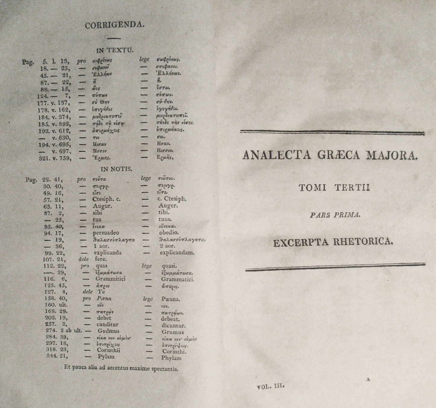 1819 Analekta Hellenika meizona, sive Collectanea Graeca majora. Tome 3, Part 1