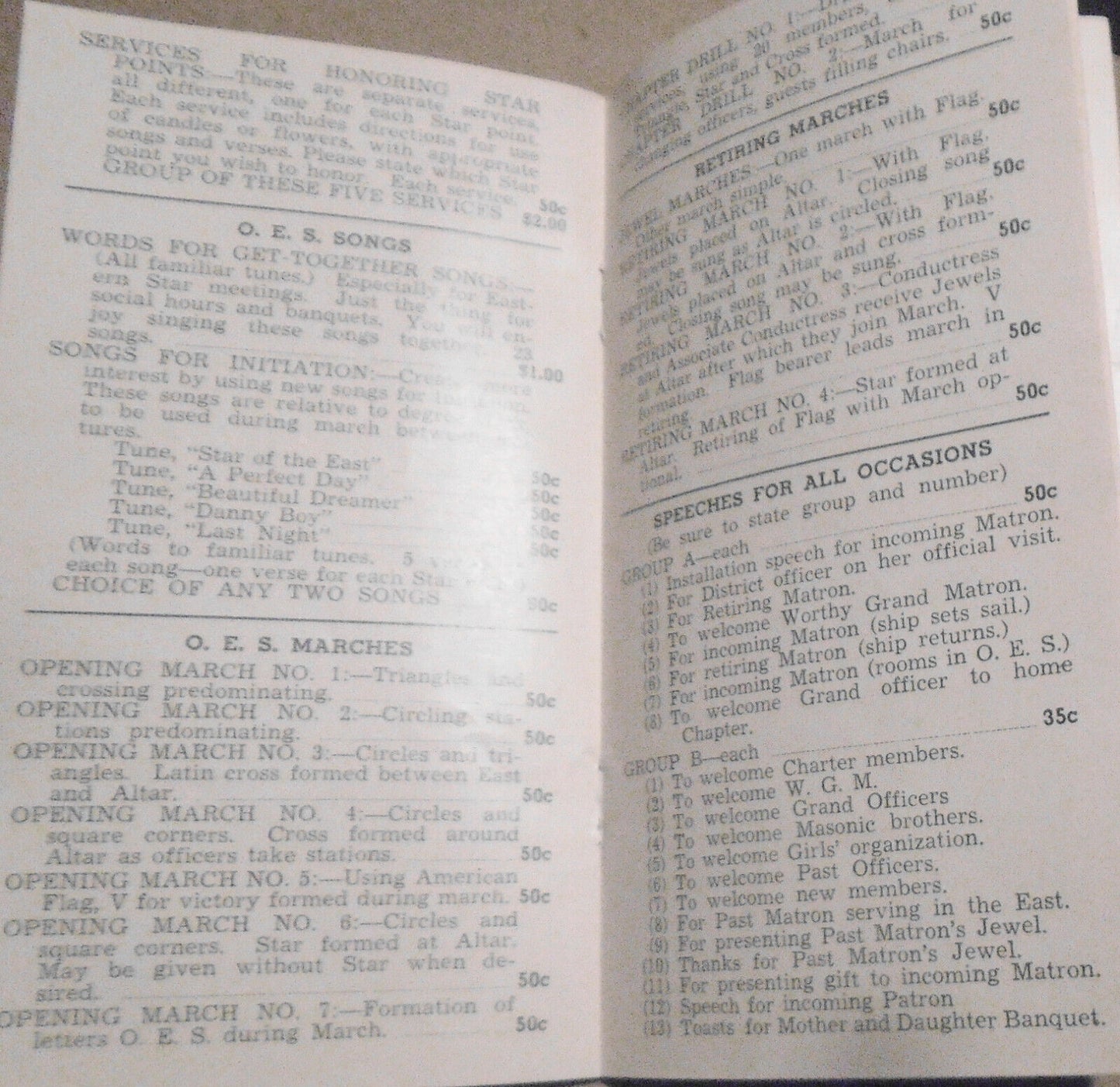 Order of Eastern Star Marches Songs Ceremonies catalog - Associate Matrons 1940s