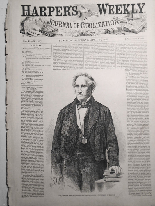 Thomas H Benton Of Missouri - From A Photograph By Brady - Harper's Weekly 1858