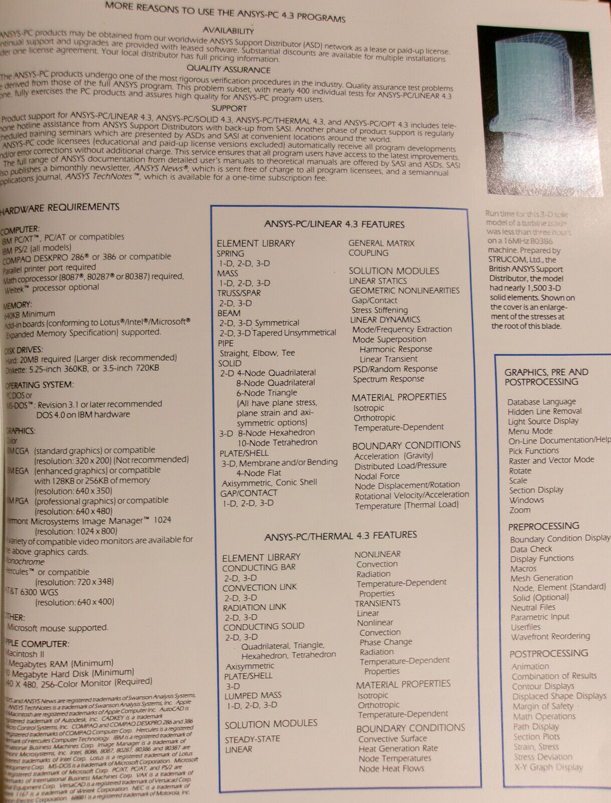 ANYSYS-PC Finite Element Analysis software Promo literature folder 1989.